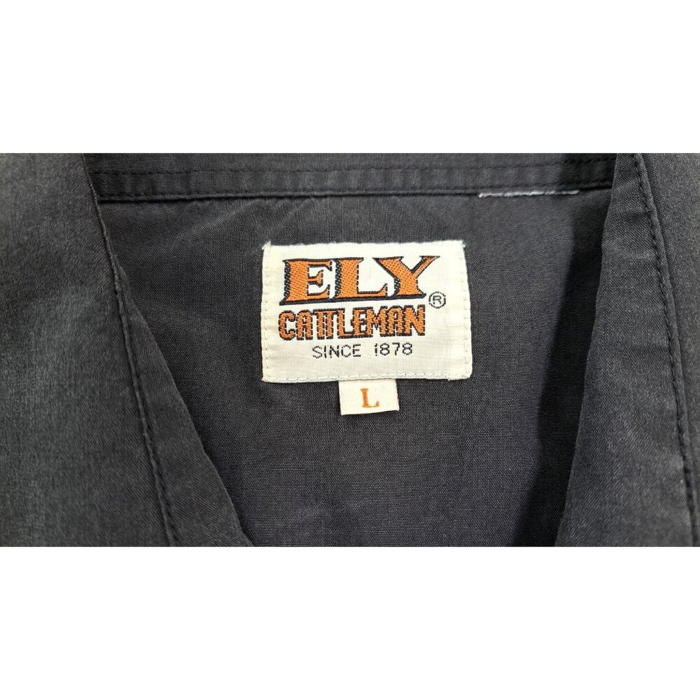 Vintage Ely Cattleman Western Shirt Pearl Snap Men Large Black Blue Embroidered - Picture 4 of 9